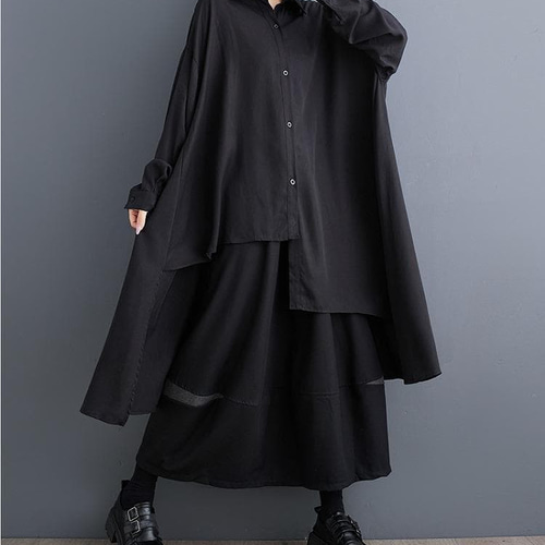 大きいサイズ 新品 秋冬 アシメ イレギュラー ロング シャツ  