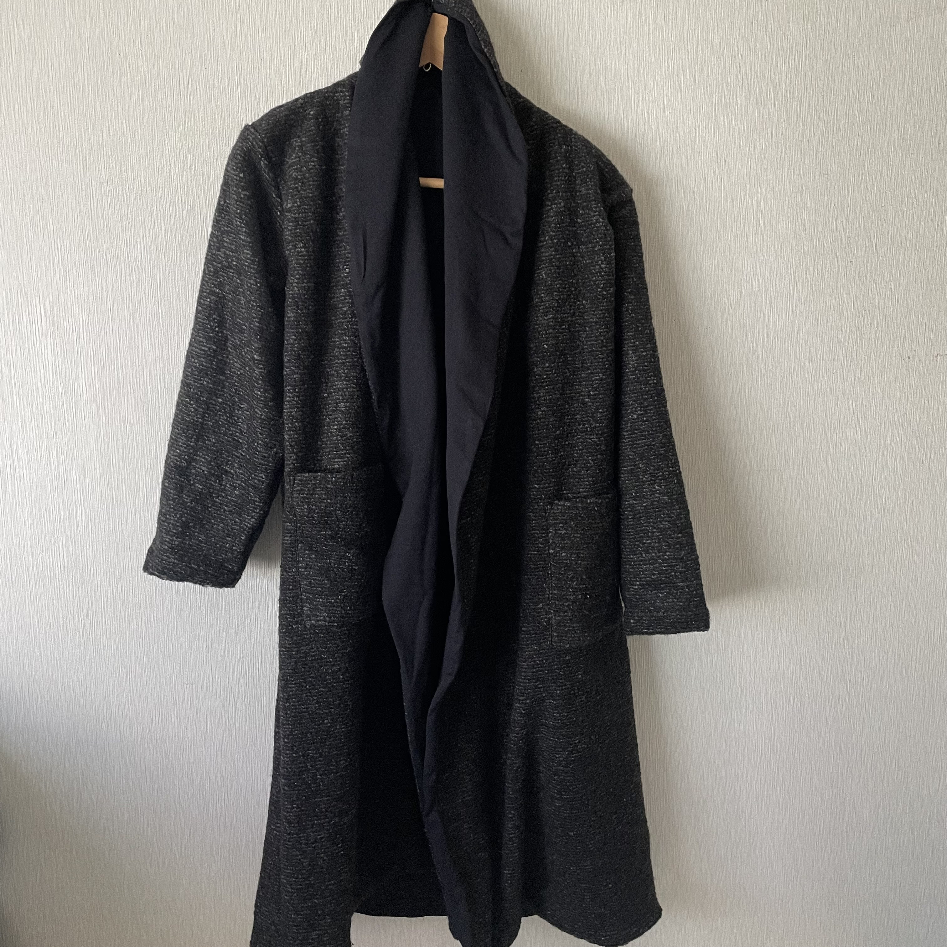 ウールー両面コットンゆったりガウンコート　グレー黒Ｆ