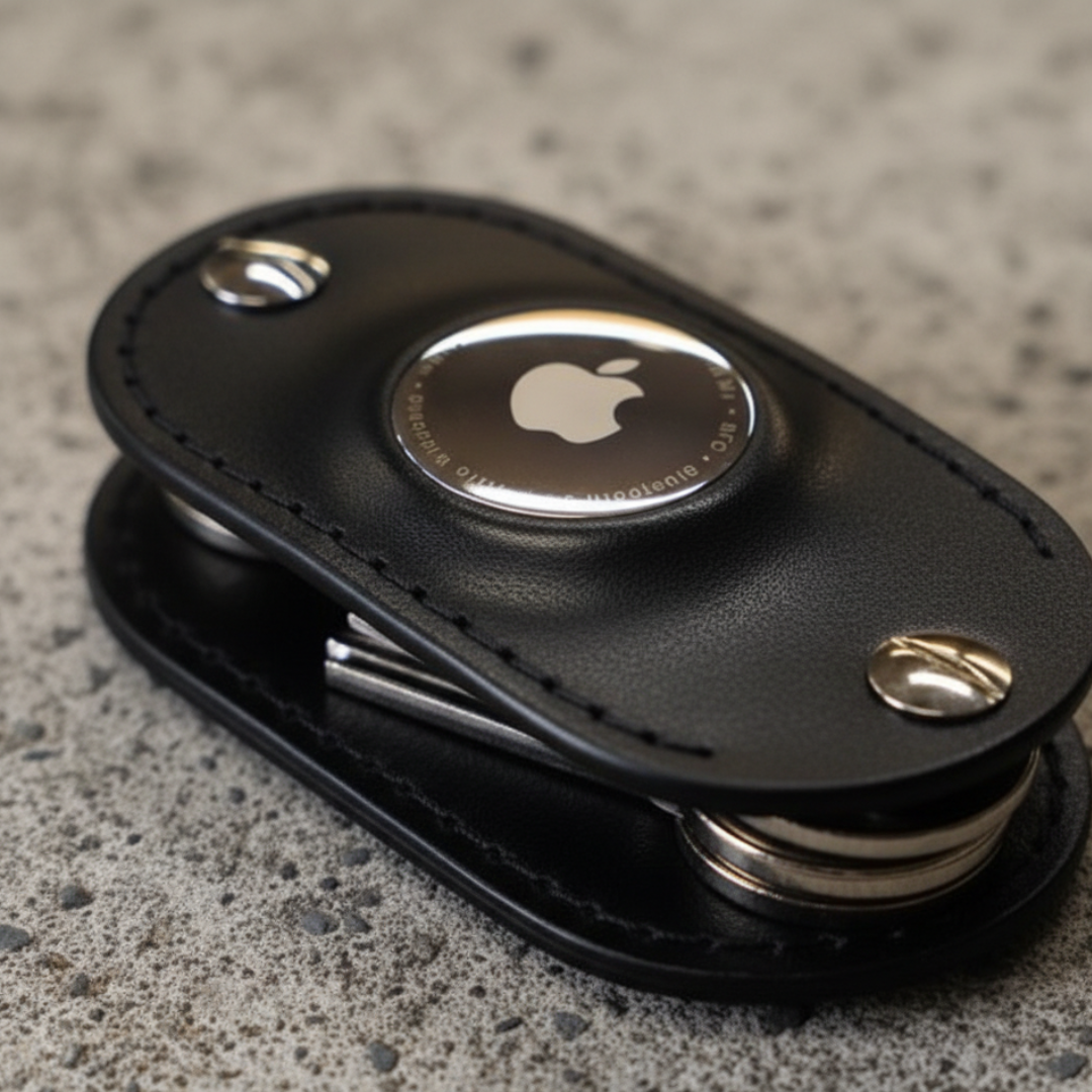 ブラック　エアタグ対応 本革キーケース｜AirTag収納可・ネジ式・名入れ対応・コンパクト