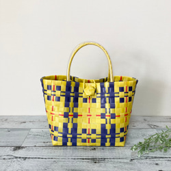 プラかごバッグ Mサイズ マルチボーダー柄 ブルー系プラカゴ プラカゴ