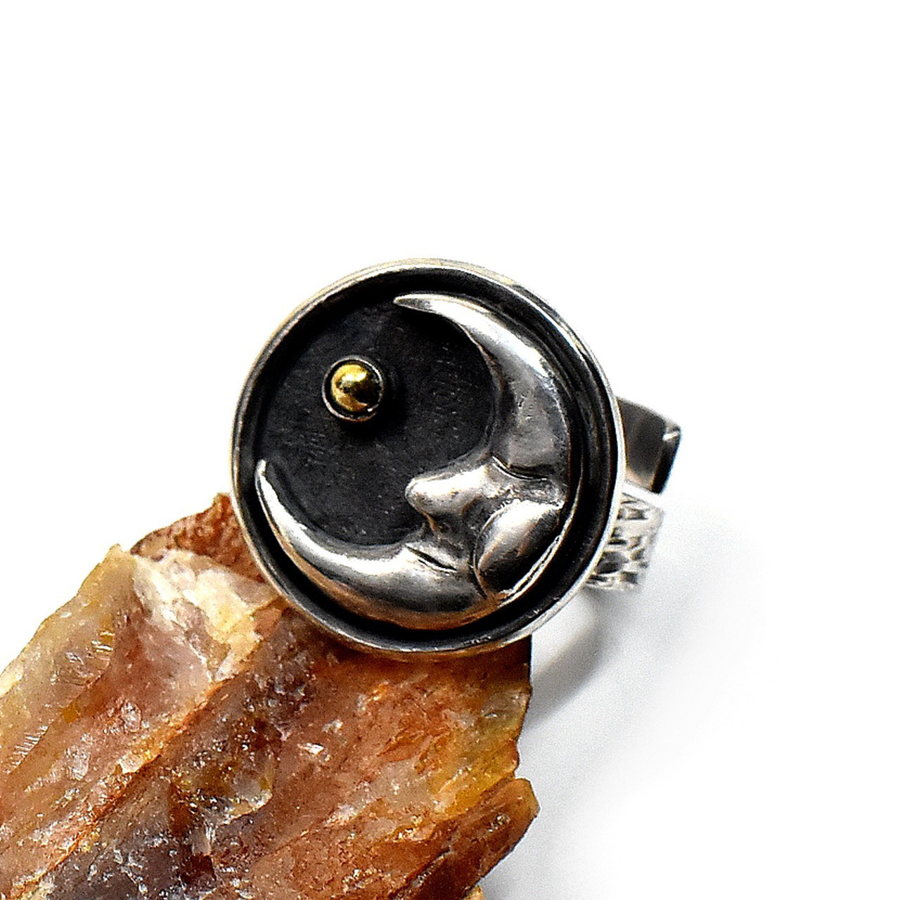 お月様と金色の星　シルバー フリーリング  【一点物シルバーアクセサリー】