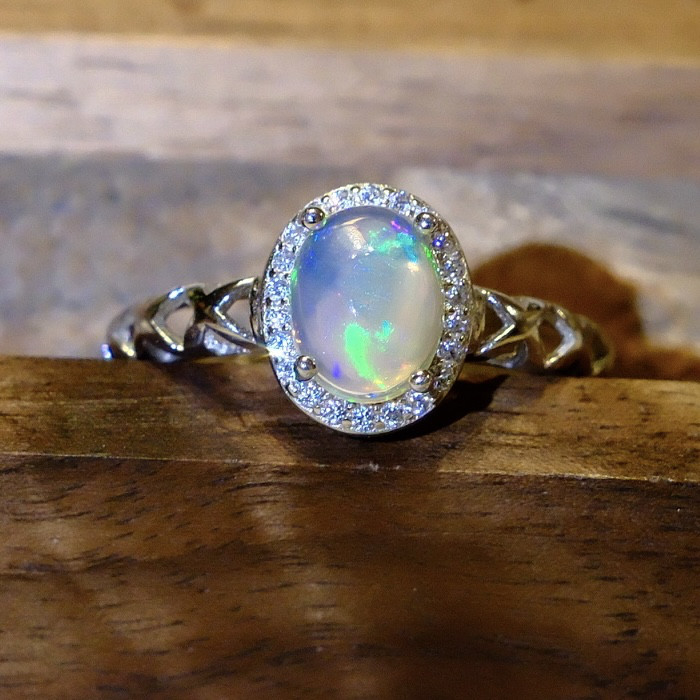 【一点物・極上の透明感】天然石エチオピア産 オパールリング ハンドメイドS925