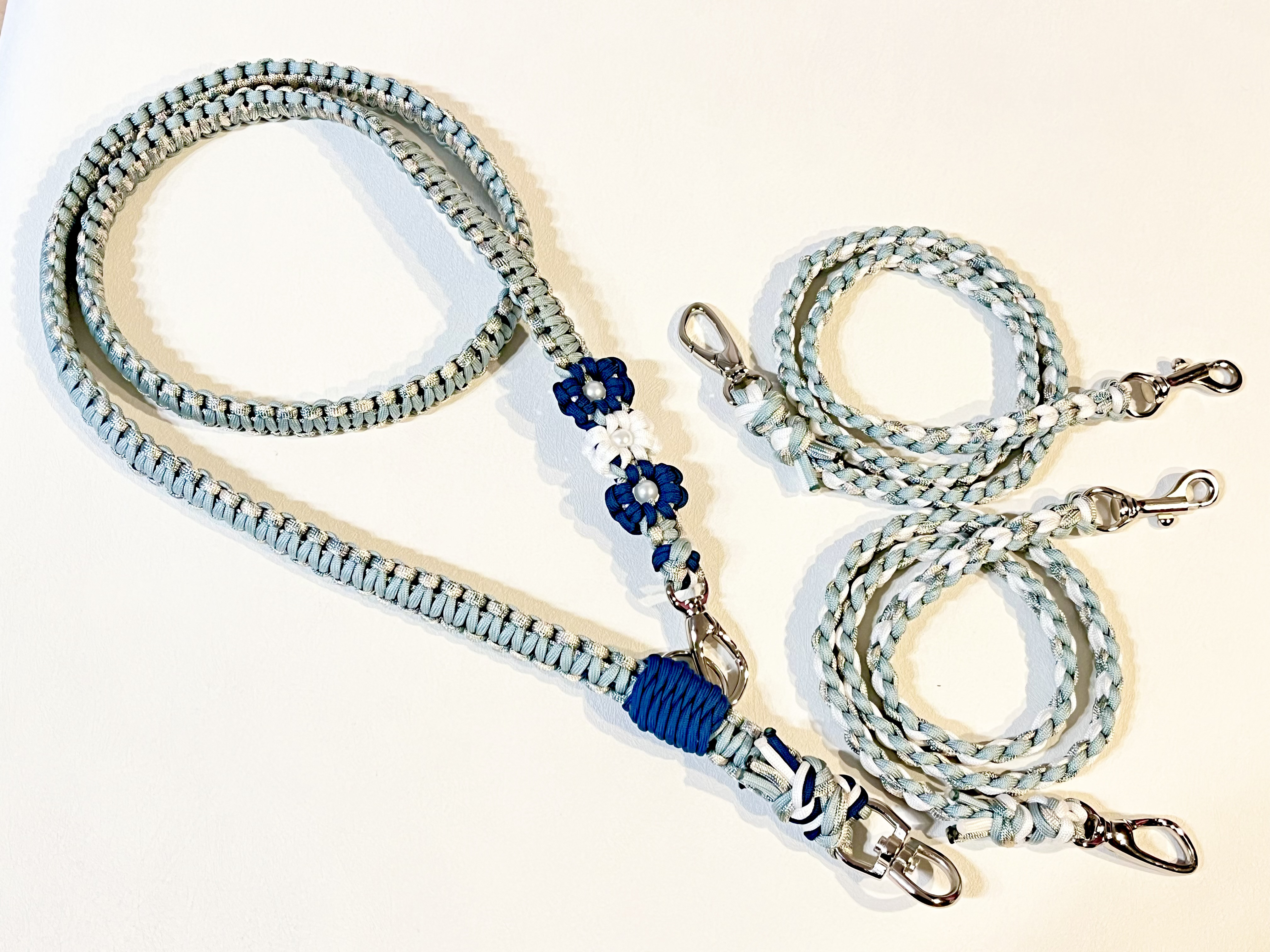 【ダブルリードセット】多頭飼い用のショルダーリード＊水色ベース＊