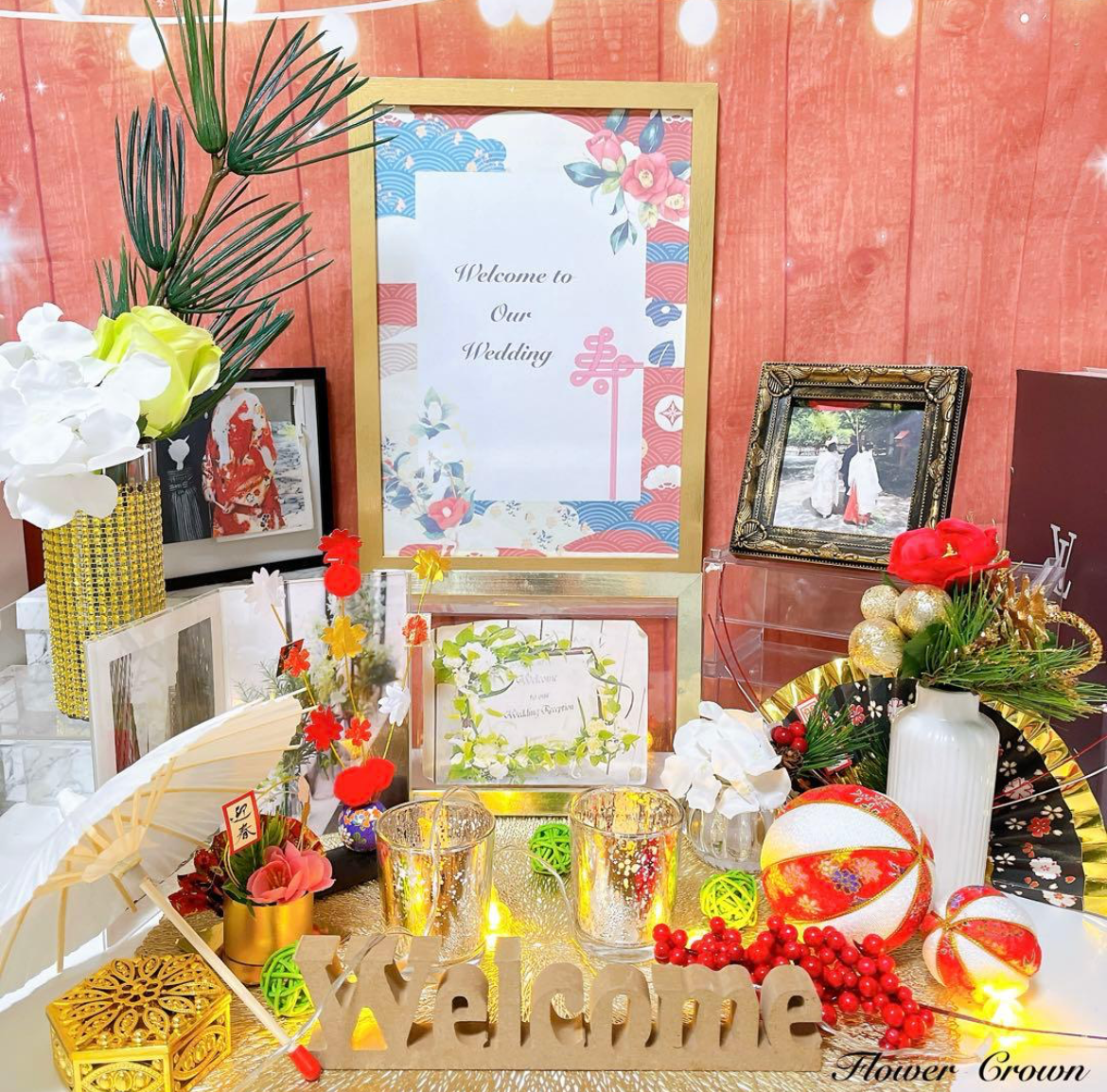 ウェルカムスペースセット 結婚式 ウエディング まとめ売り 和婚 和小物 造花 ウェルカムボード　披露宴