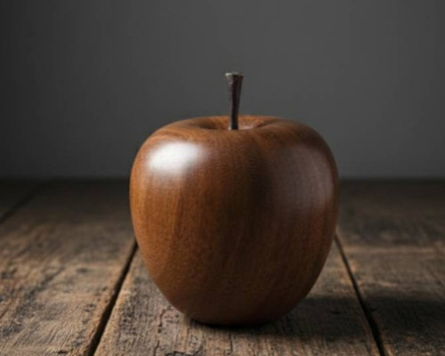 ウォールナット無垢材から削り出した「林檎」オブジェ（黒檀の軸