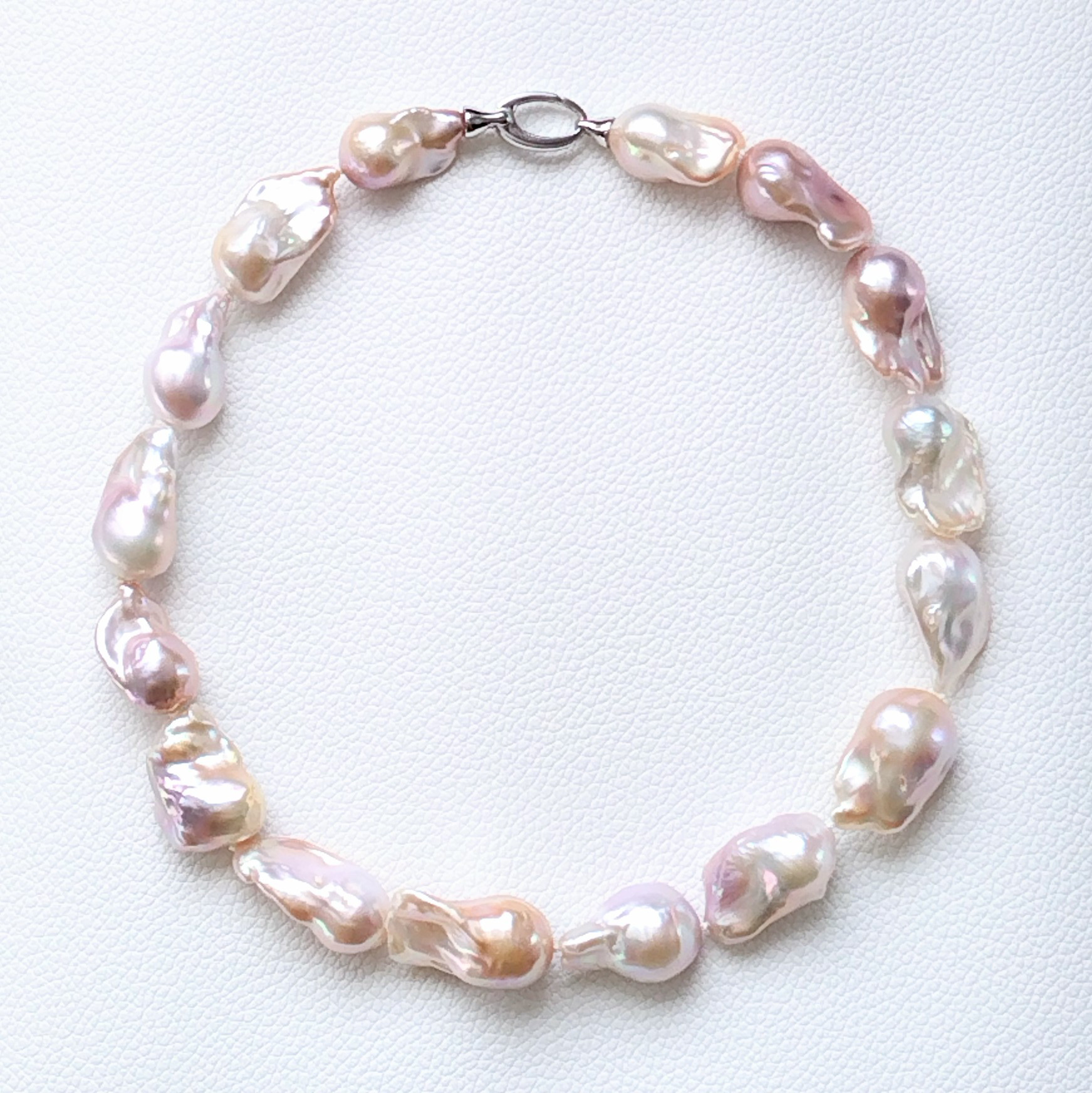 【1点物】淡水真珠　本真珠　オイスターパール　バロックパール　一連ネックレス　ライトパープルピンク〜ピーチ　S925