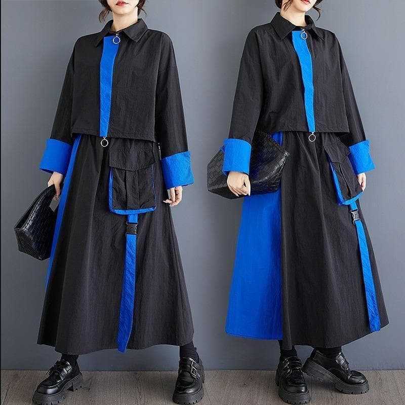 新品 大きいサイズブルーセットアップ ショートトップスロングスカート秋冬jｈ