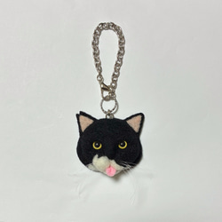 羊毛フェルト 猫キーホルダー 黒猫 金眼 キーホルダー まめちま 通販