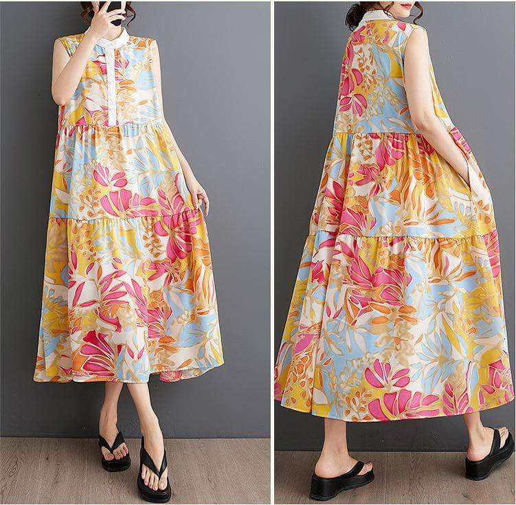 大きいサイズ レディース ロング　ワンピース　春夏 秋 新品 ノースリーブ