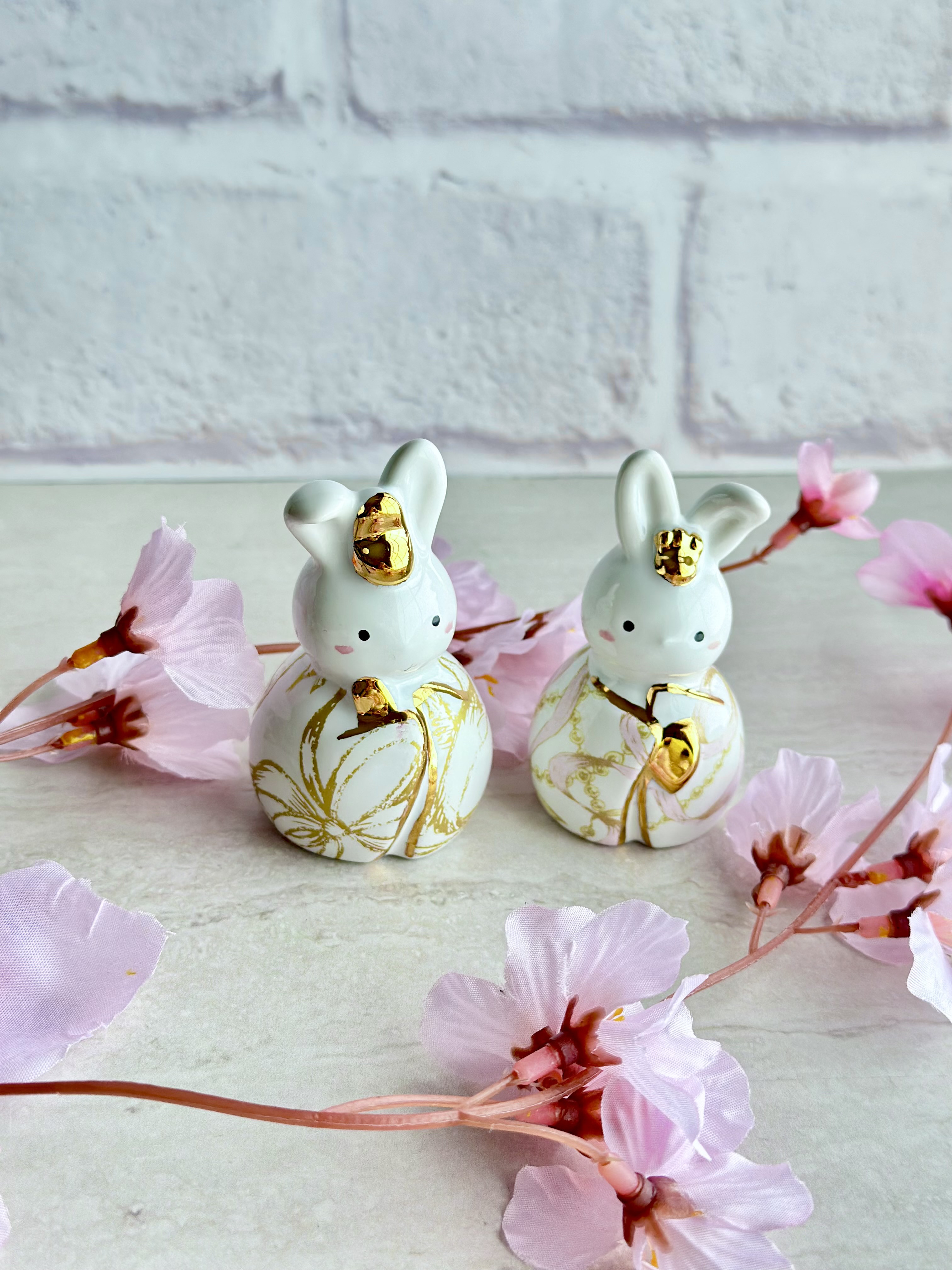 モダンスタイルうさぎのお雛様‖金縁の扇プレート付き