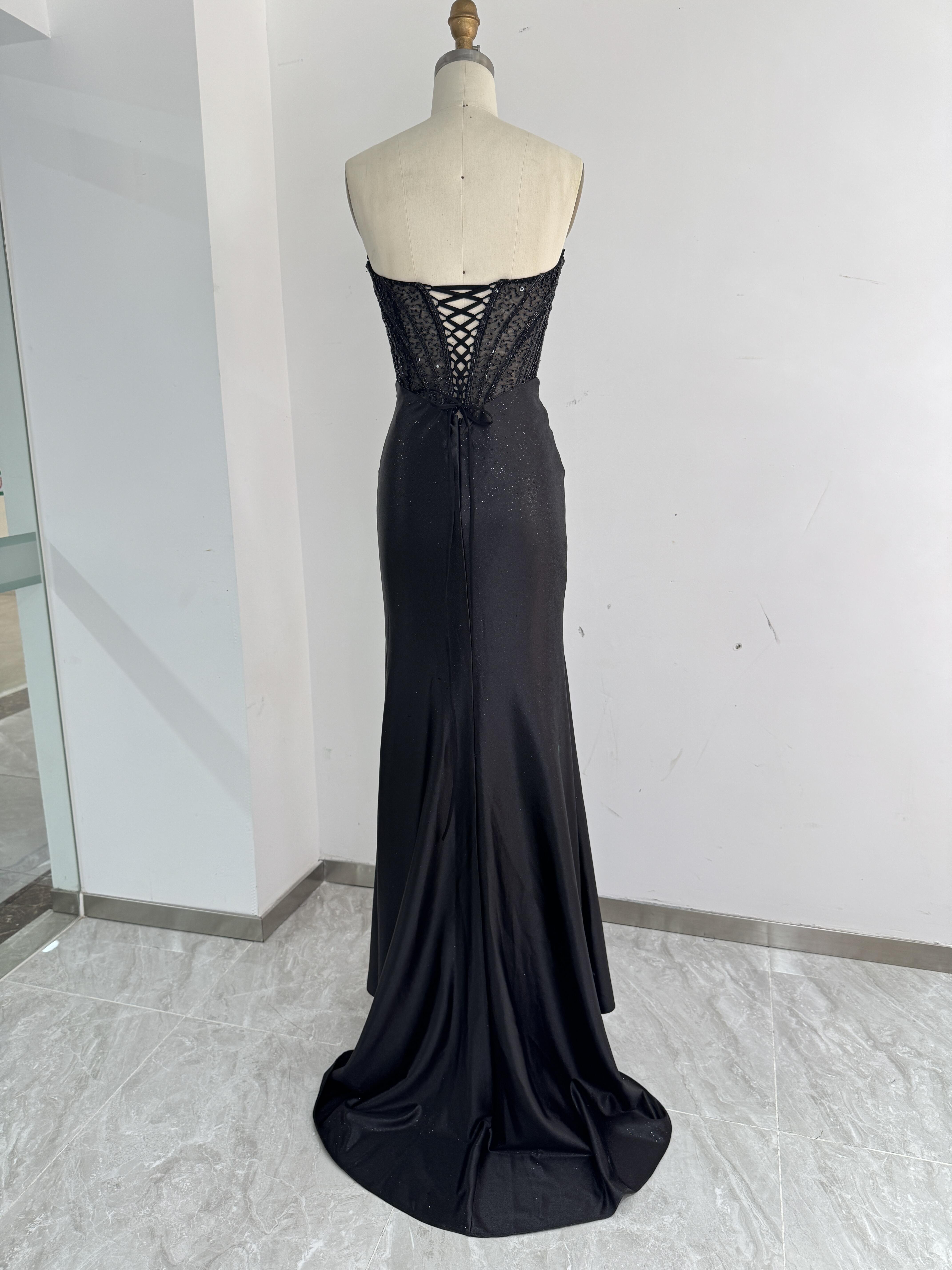 大人気チューブトップ　かっこいい　カラードレス　編み上げ　フロントスッリト　パーティードレス　袖無し　ラメ入り　ビジュー