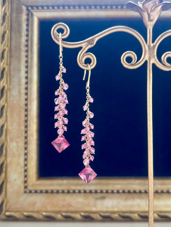 14kgf ピンクトパーズのロングピアス ピアス（フック・チェーン） きな