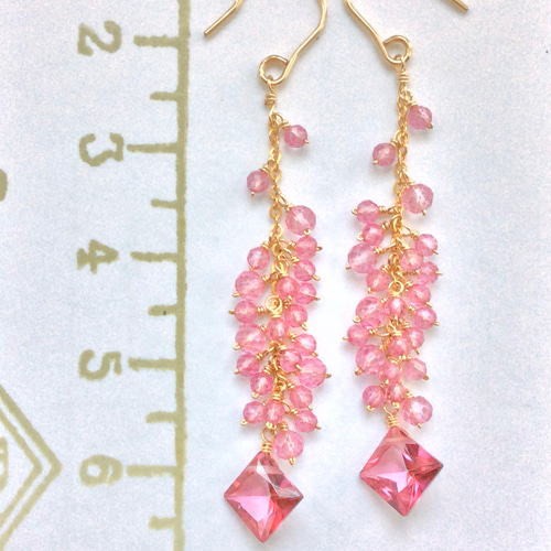 14kgf ピンクトパーズのロングピアス ピアス（フック・チェーン） きな