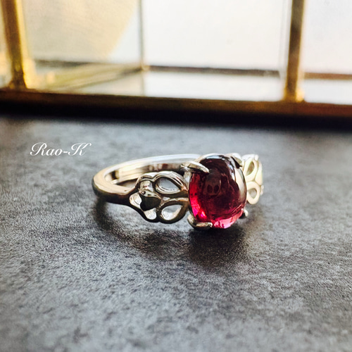 ✨silver925大人のアンティーク調リング〜ルベライト(レッドトルマリン