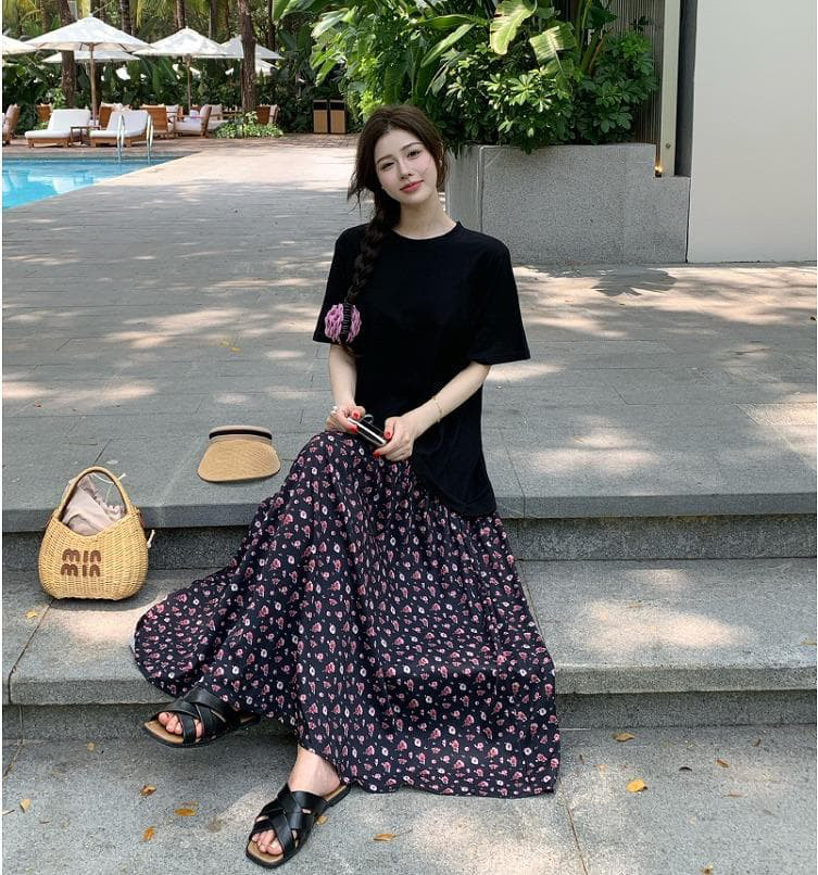 大きいサイズ レディース ロング　ワンピース　春夏 秋 新品 半袖　花柄