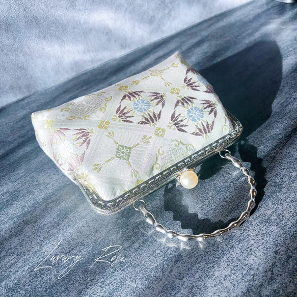 1月の新作　優しい紫ほんのりグラデーション優しく上品な表情♡帯地バッグ　フォーマルバッグ 9枚目の画像