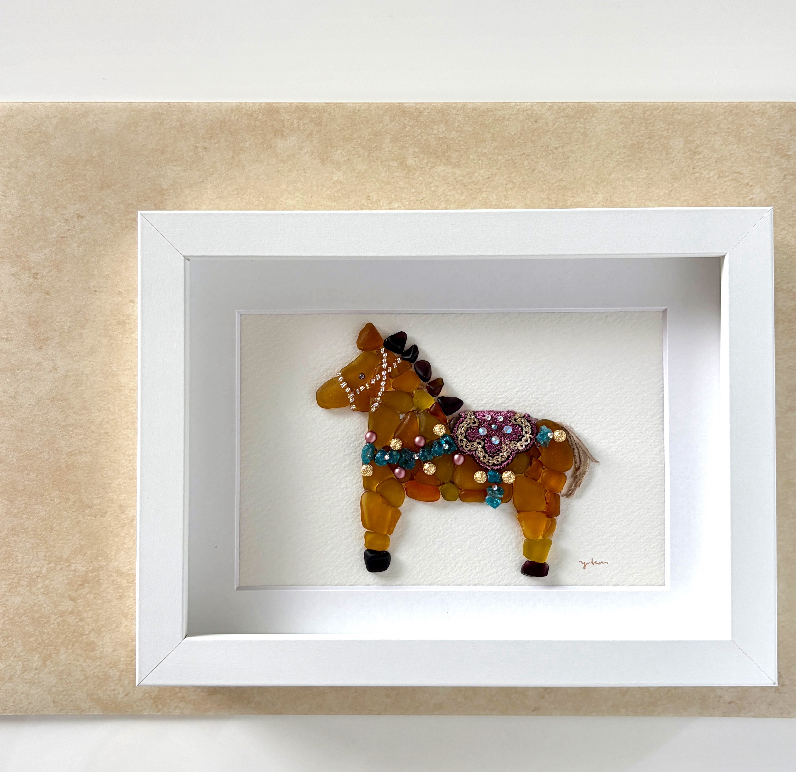 ダーラナホース〜オレンジブラウン〜　シーグラスアート／馬／ユニコーン