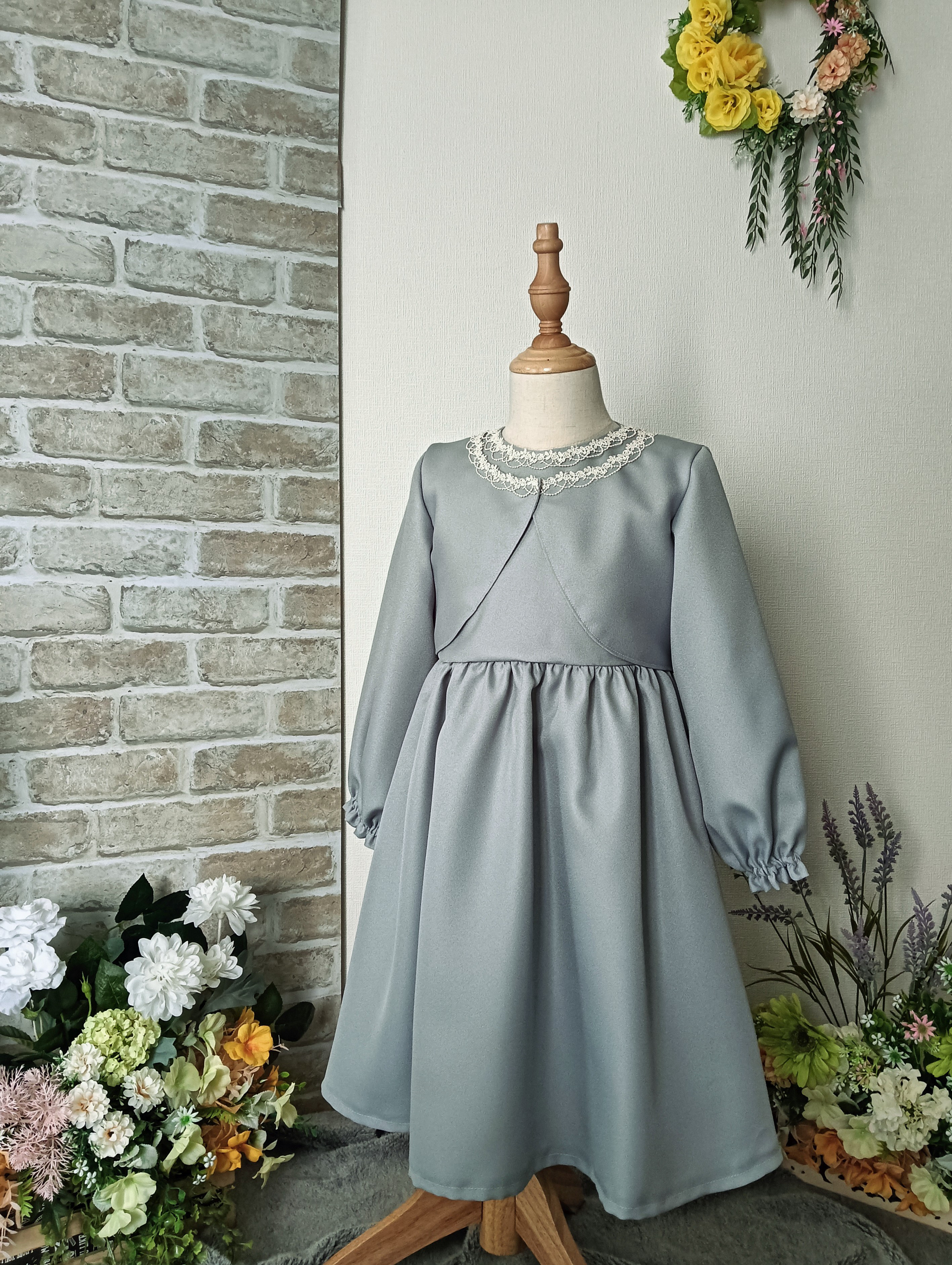 ☆入学式☆ノースリーブワンピース【再販依頼可】水色ワンピース（ボレロセット）