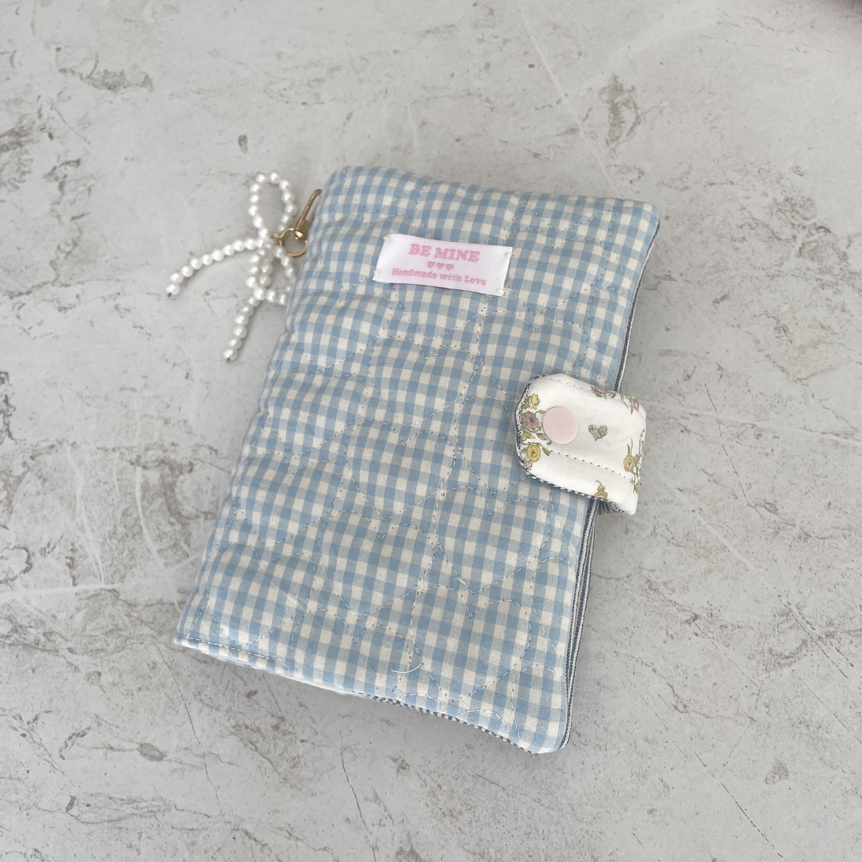 A6バインダーカバー＆バインダーセット　水色　キルティング　花柄　韓国　セービングチャレンジ　バインダー貯金　家計管理