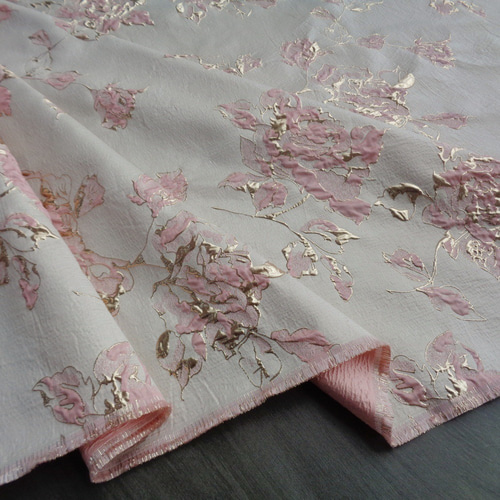 長さ2m ジャガード生地 花柄 立体 大花 12色 ピンク 紫 青 黒 大幅 色