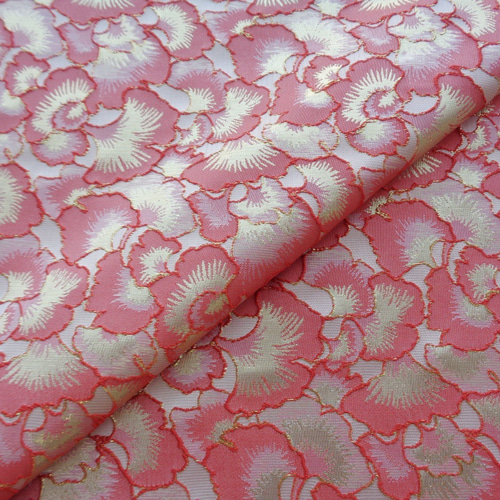 長さ2m ジャガード生地 葉っぱ柄 金糸 綺麗 6色 ピンク 青 ゴールド