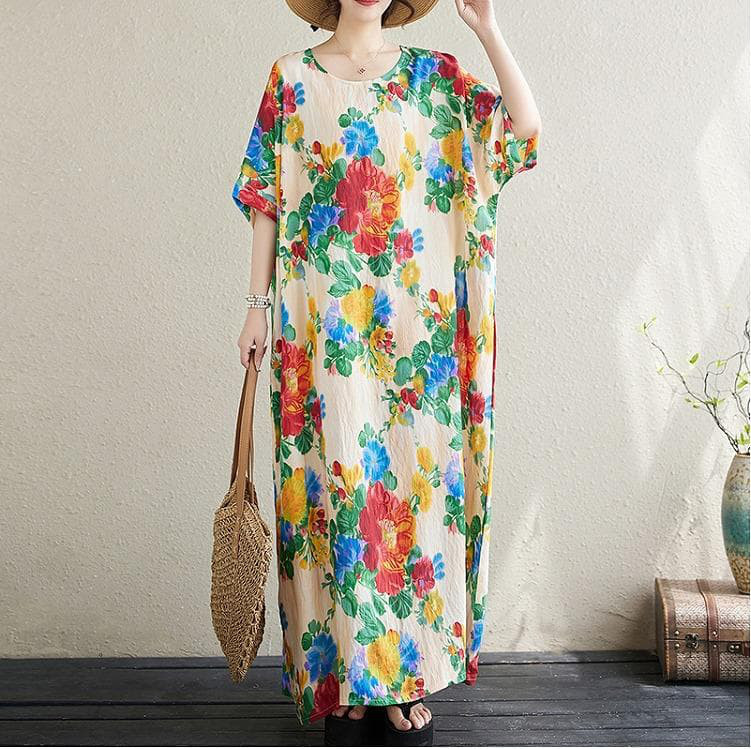 大きいサイズ レディース ロング　ワンピース　春夏 秋 新品 半袖　ゆったり