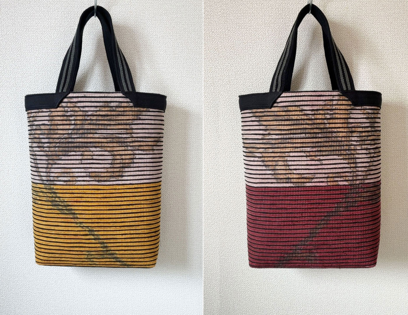 裂き織り　A4のための手提げバッグ（夜具地柄）