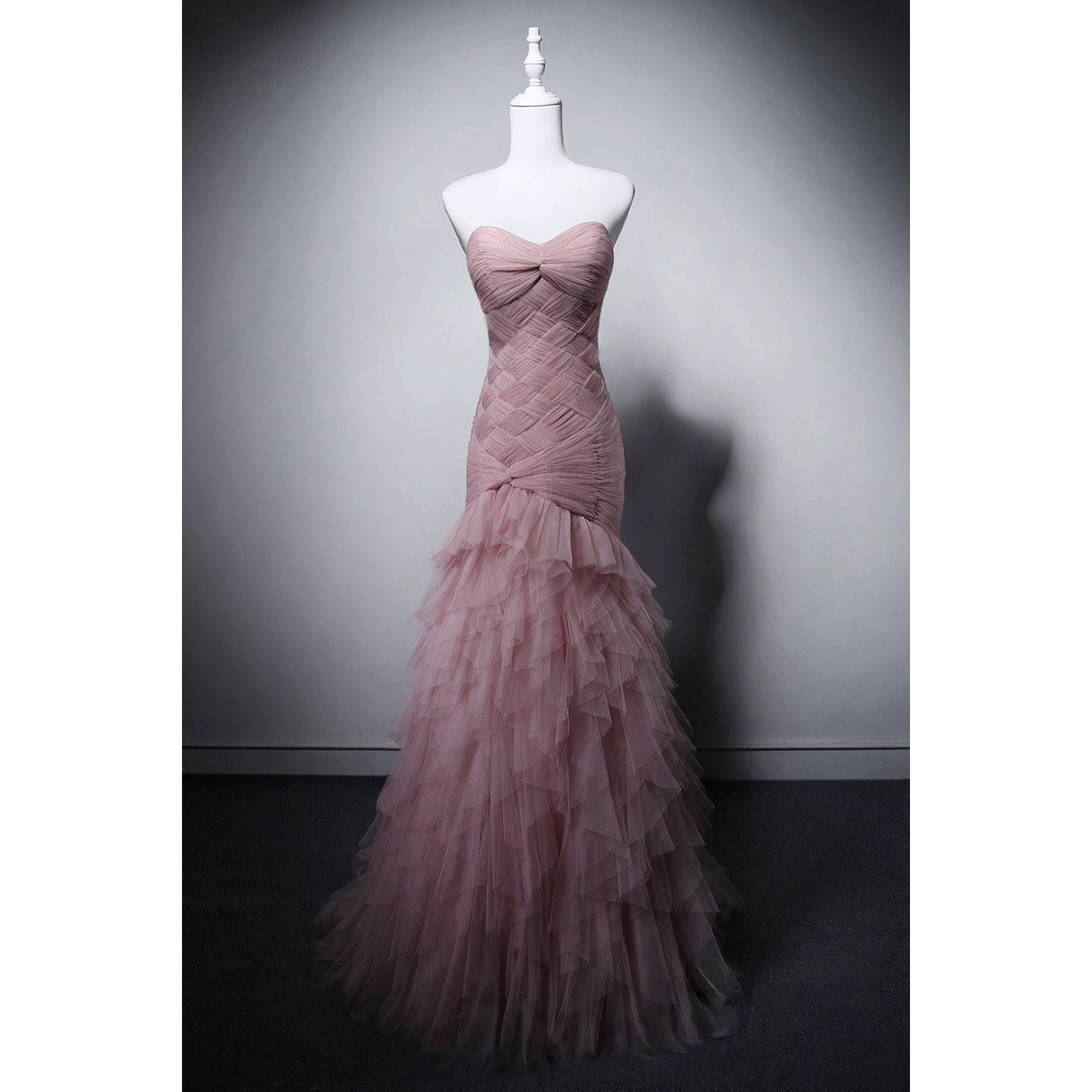 綺麗 ピンク チュール オフショルダー スリム パーティードレス 結婚式 花嫁 誕生日 成人式 二次会 前撮り M002