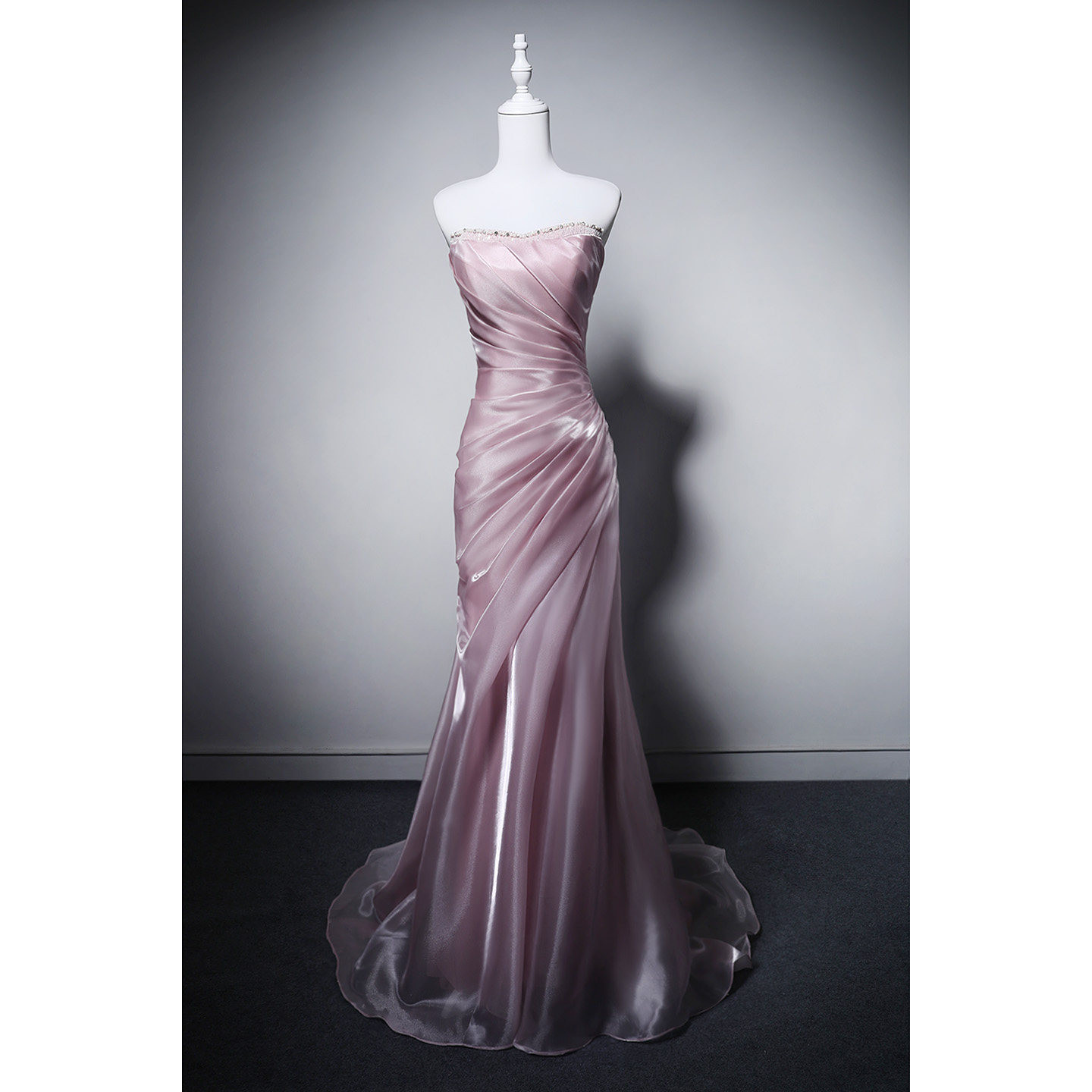 綺麗 ピンク オフショルダー スリム パーティードレス トレーン 結婚式 花嫁 誕生日 成人式 二次会 前撮り M003