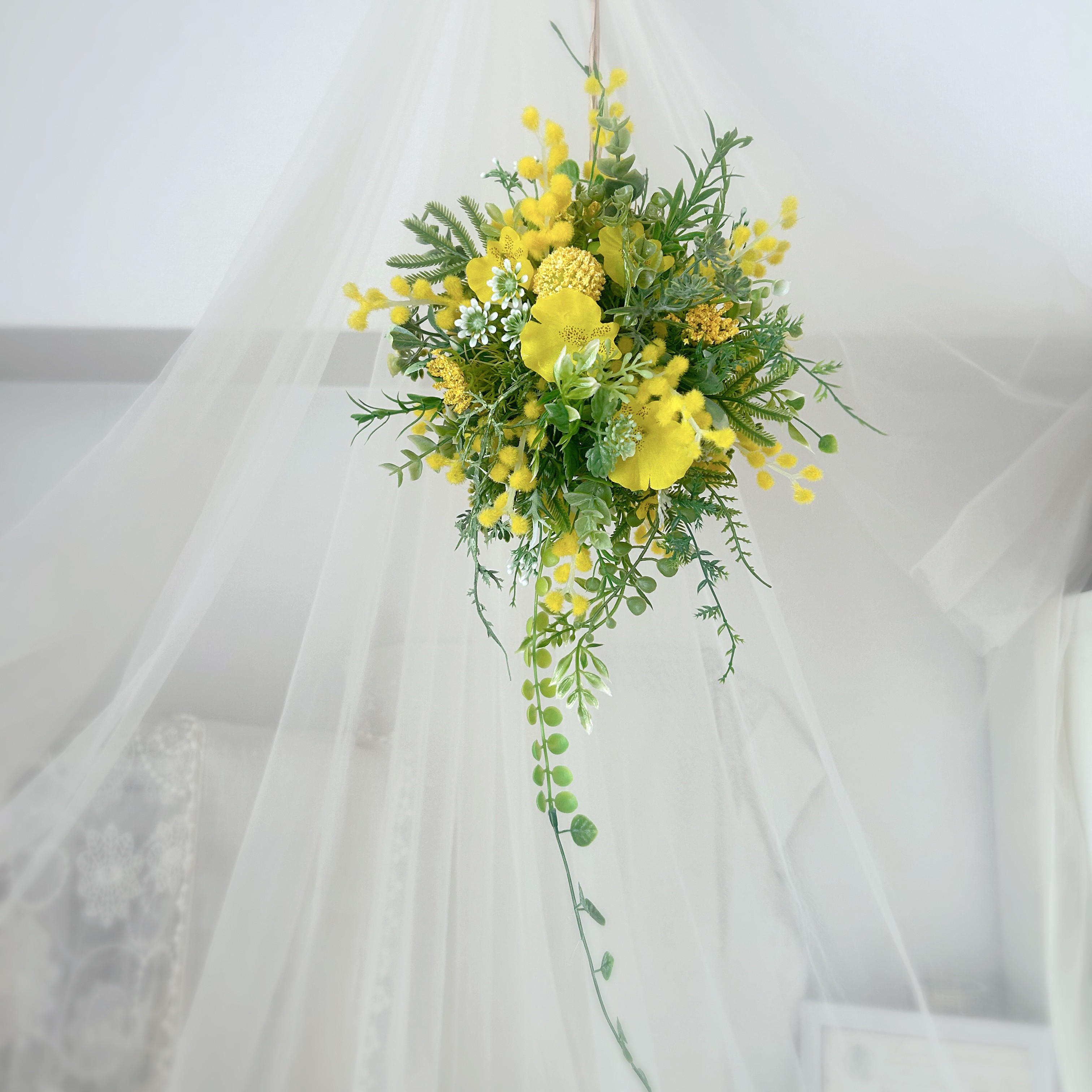 【再販】ミモザフライングボール大 直径20cm ハンギンググリーン春 春色 スプリング 新生活 新築祝い ギフト 窓辺