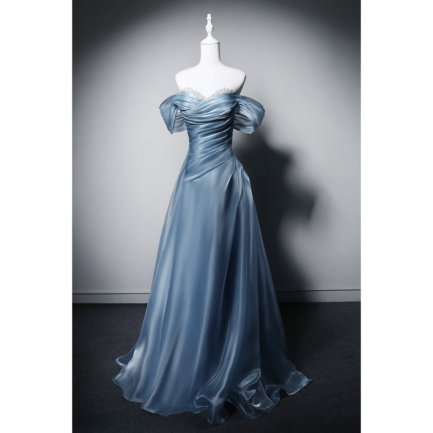 綺麗 青 オフショルダー パーティードレス プリンセス 高級感 結婚式 誕生日 成人式 二次会 前撮り M008