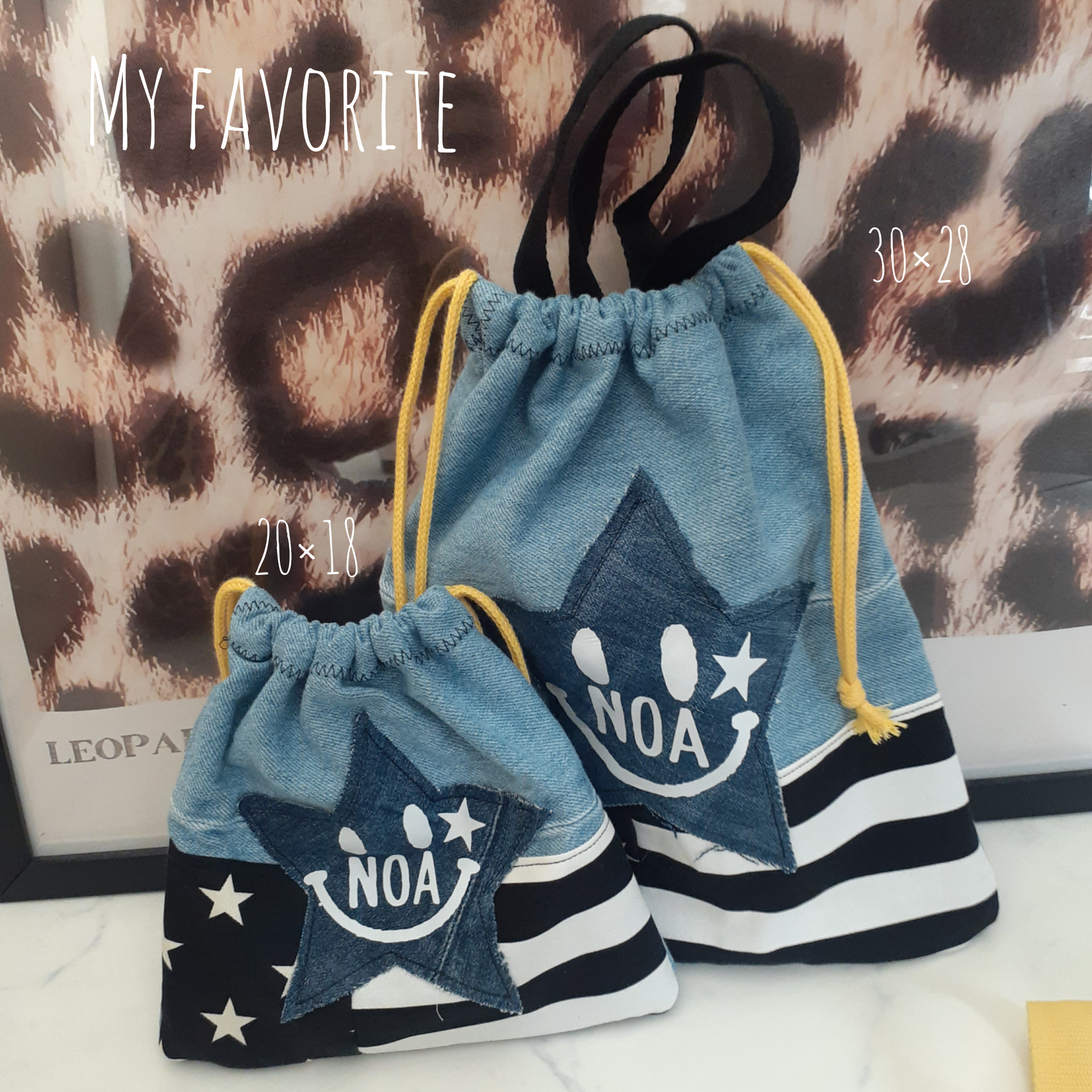 名前入り　体操着袋&給食袋セット　星　星条旗　アメリカン　にこちゃん　スマイル　レッスンバッグ　大人気　星