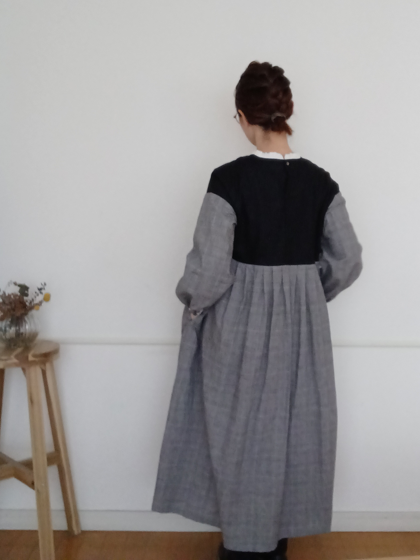 【woman's S.M.L】綿麻グレンチェック　可愛くととのうモノトーンワンピース