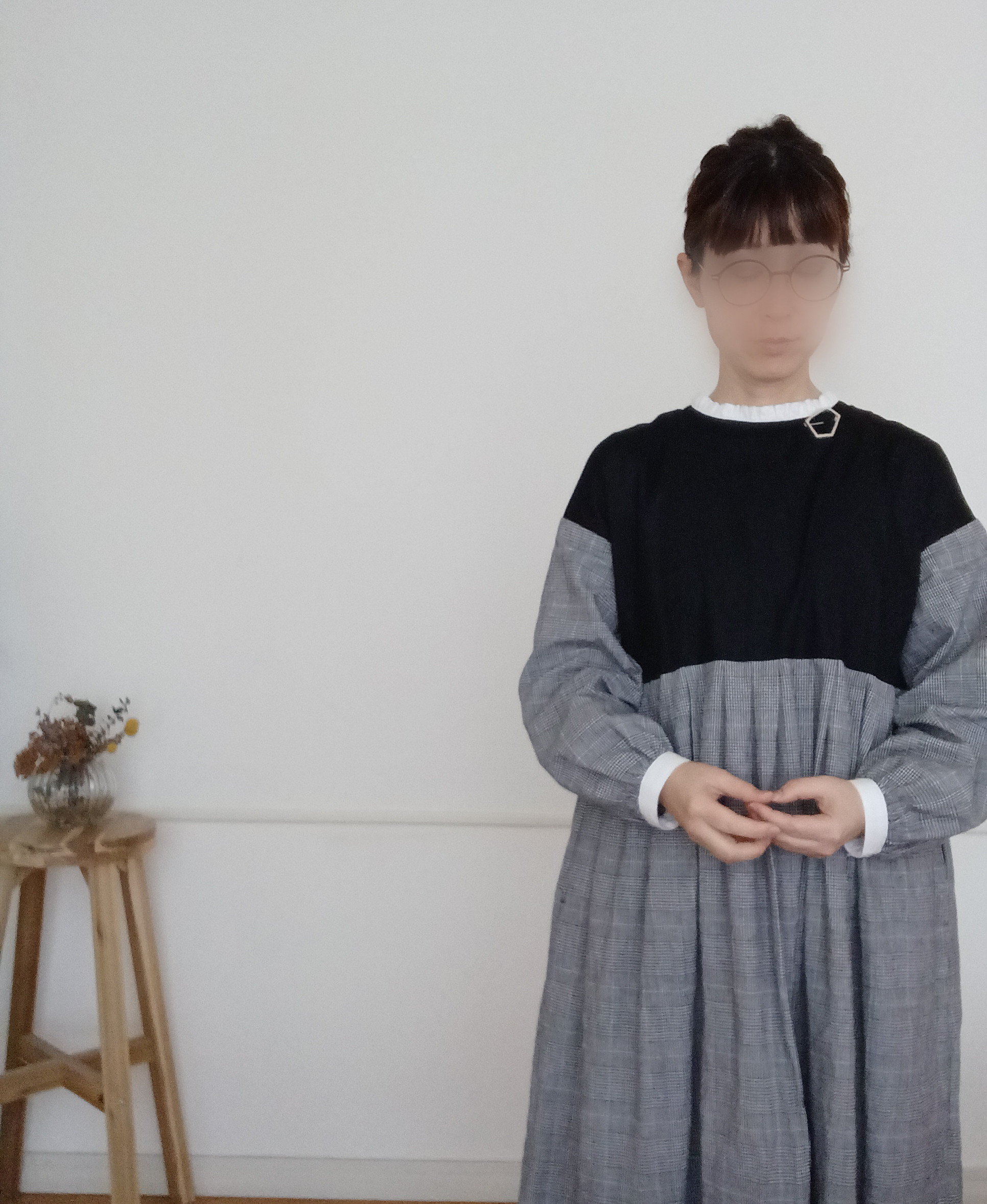 【woman's S.M.L】綿麻グレンチェック　可愛くととのうモノトーンワンピース