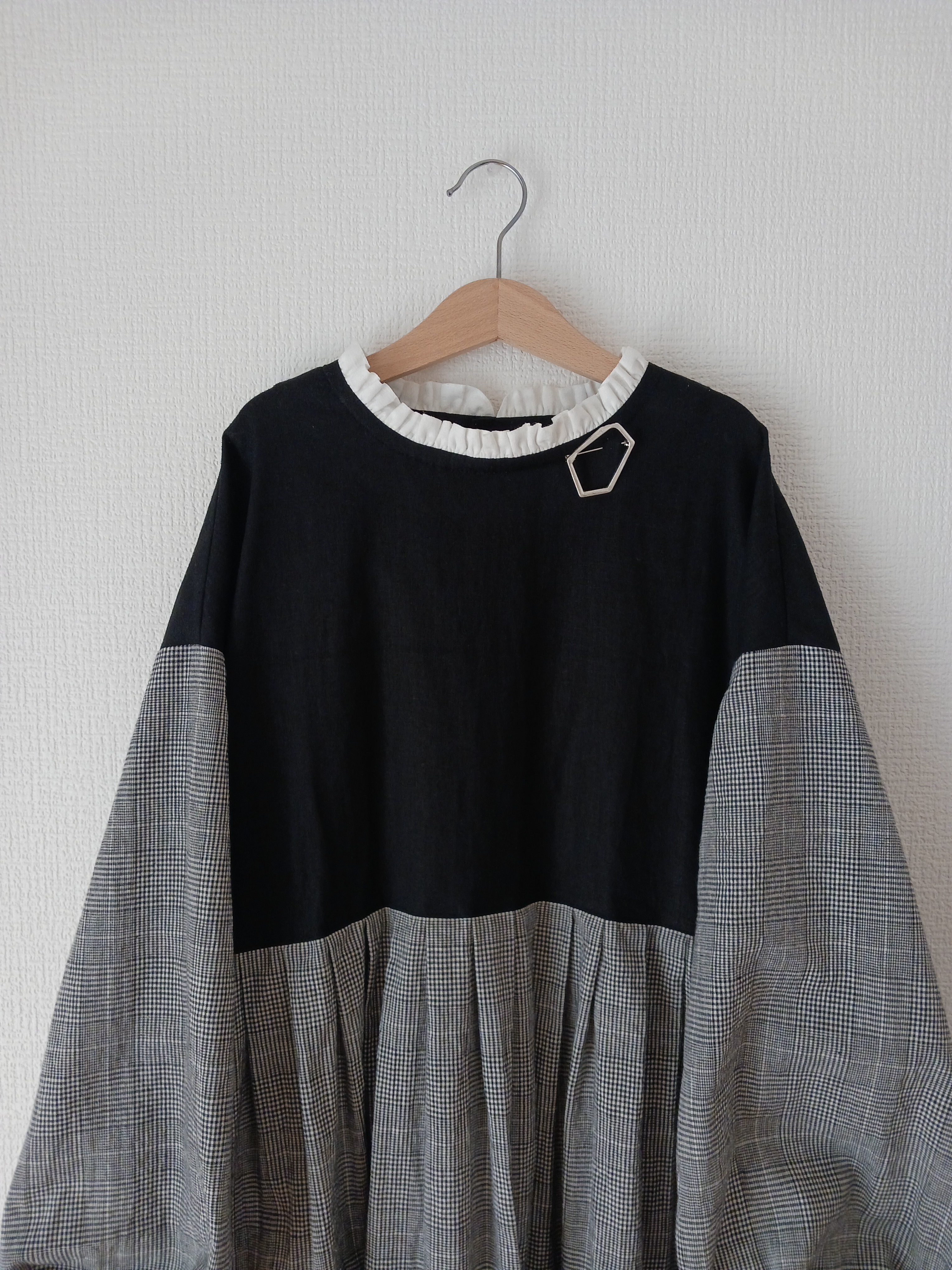 【woman's S.M.L】綿麻グレンチェック　可愛くととのうモノトーンワンピース