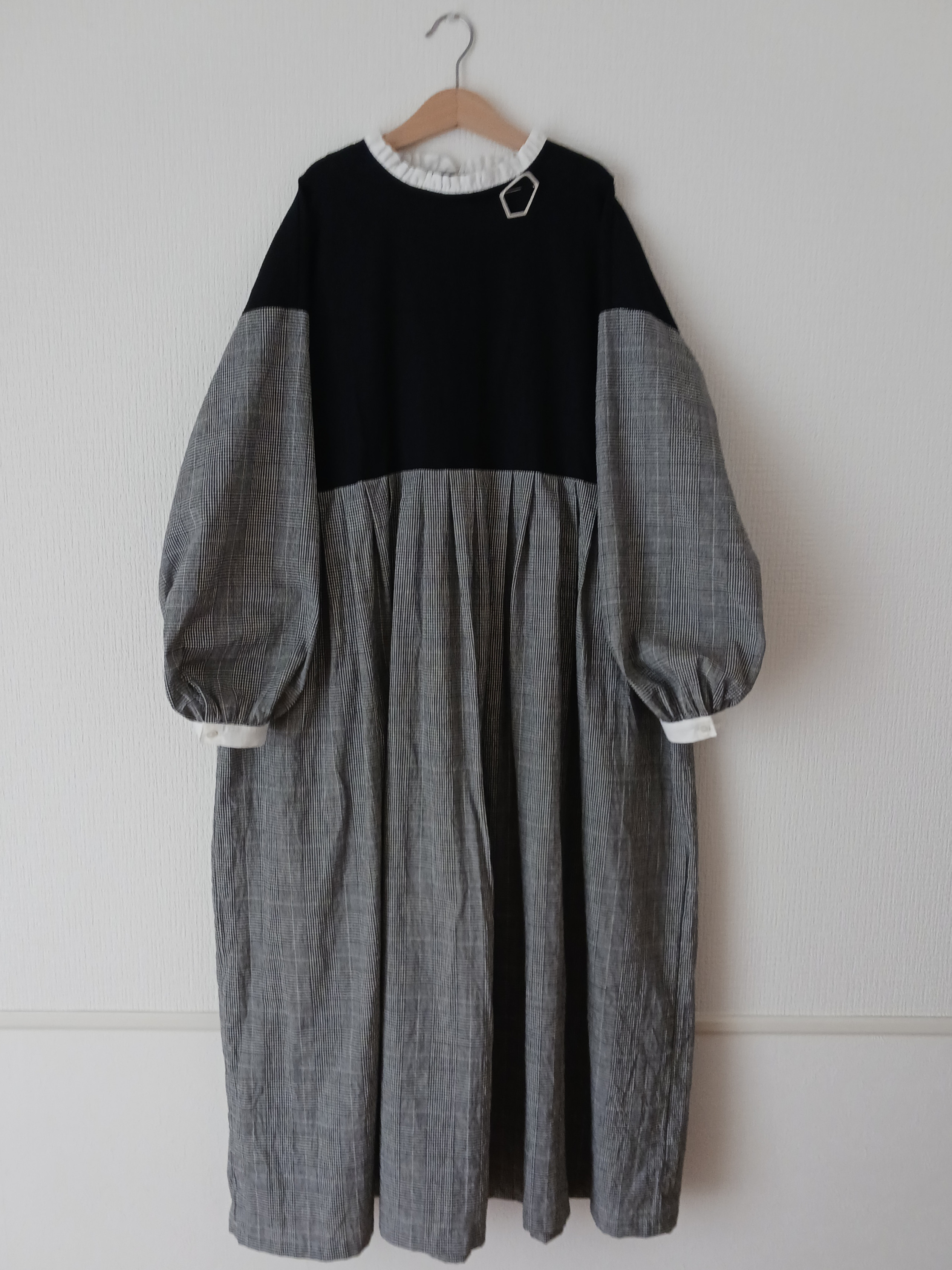 【woman's S.M.L】綿麻グレンチェック　可愛くととのうモノトーンワンピース