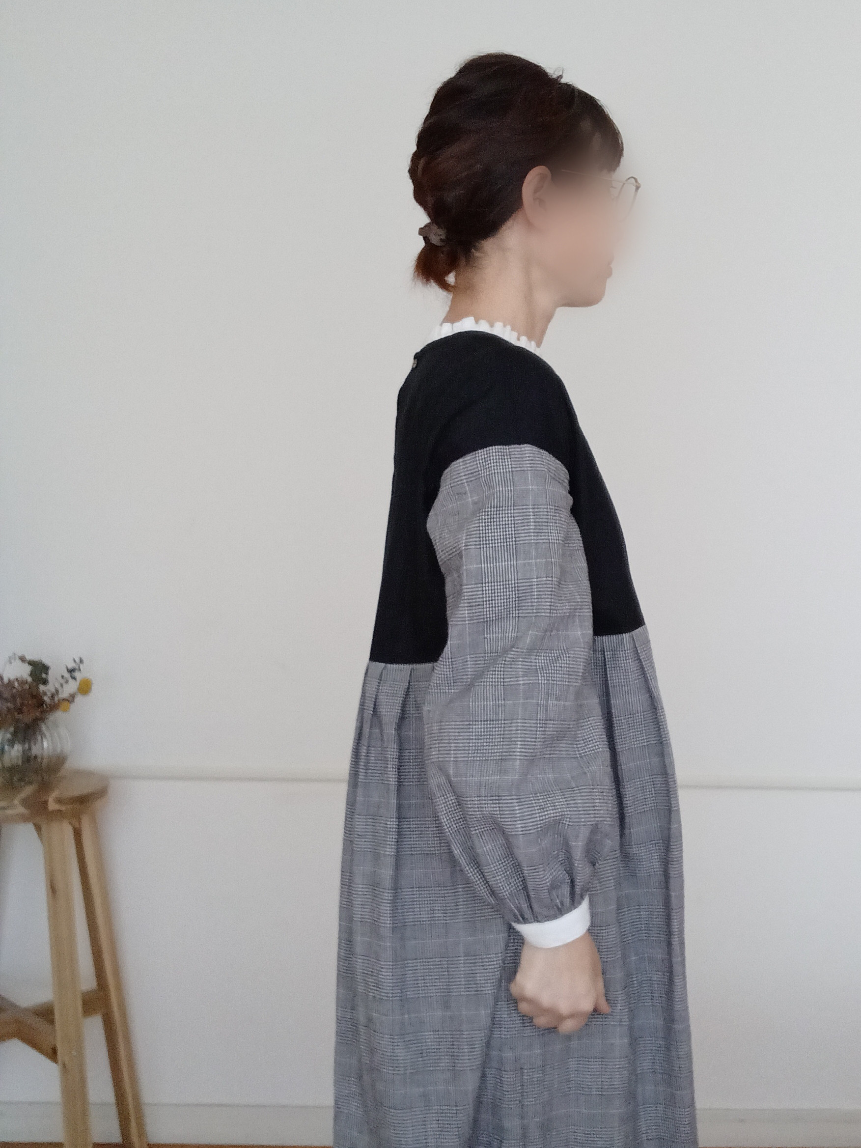 【woman's S.M.L】綿麻グレンチェック　可愛くととのうモノトーンワンピース