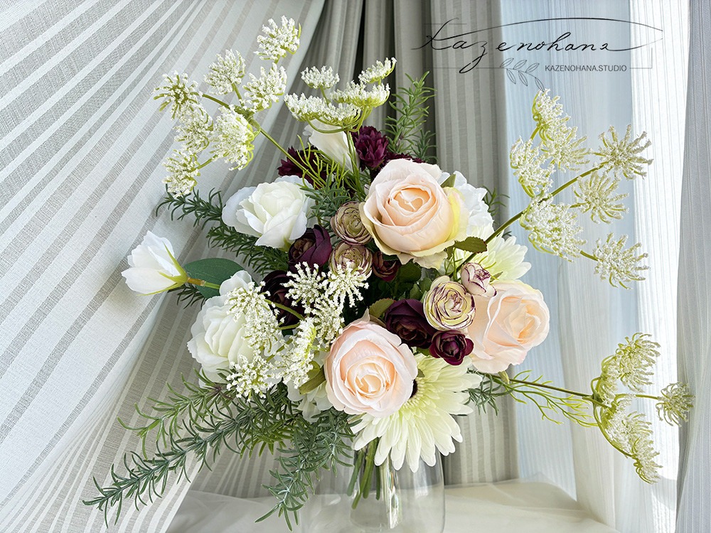 春待ちアレンジ＊レースフラワーとバラのブーケ＊花束＊ギフト＊退職祝＊送別会＊卒業式＊結婚祝い