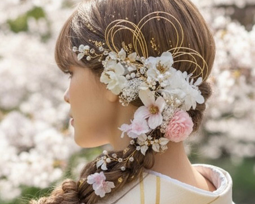 1450円 本物花 朱色髪飾り 卒業 入学 ブライダル ウェディング A560 ピンクカチューシャ 桜 髪飾り 卒業式 袴 成人式 振袖 結婚式