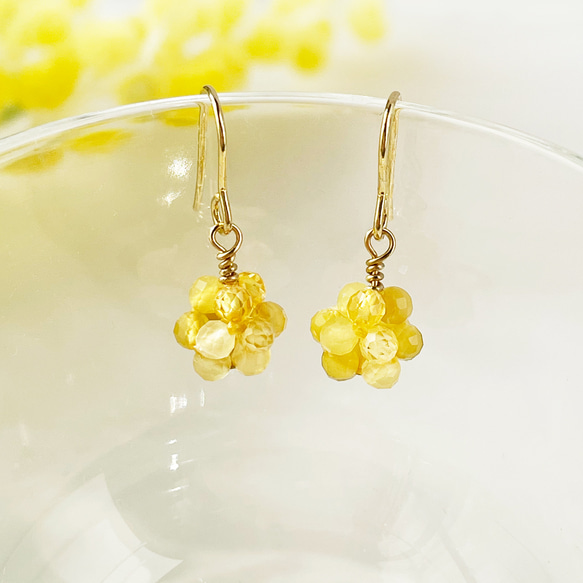 優しいミモザイエロー】イエローオパールベリーピアス 春の誕生花2026