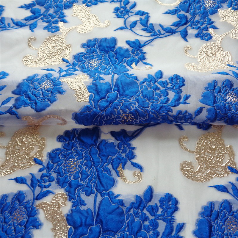 長さ4m ジャガード生地 オーガンジ 花柄 金糸 大花 8色 ゴールド 青 白 やや透明 ジャカード織り YX2274