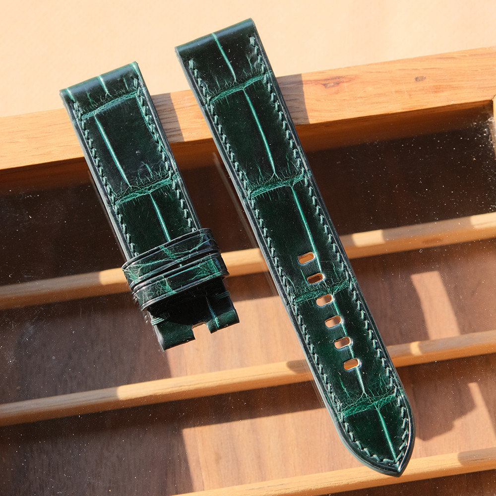 【すぐ発送可】 パネライ用 22-20 長さ75/125mm ダークフォレスト 艶強い クロコダイル