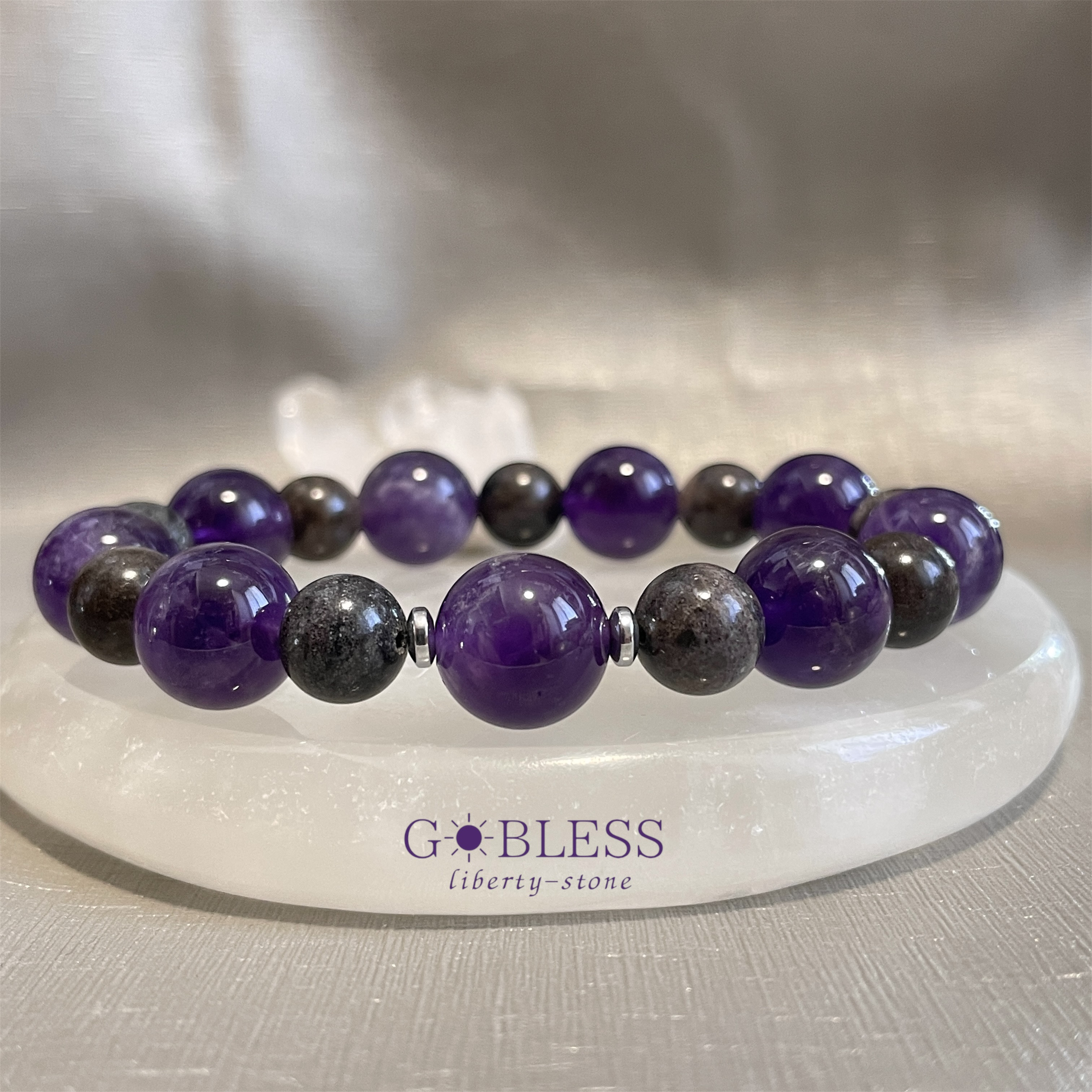 【限定】464. ノクターン・バイオレット／アメジスト×マトリックスオパール×ヘマタイト／ブレスレット