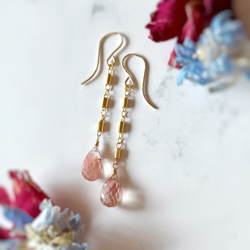 アウトレット〉宝石質オレゴンサンストーンのチェーンピアス◇14kgf