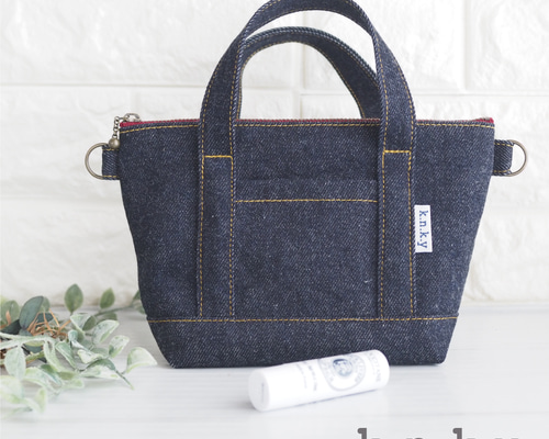 翌日発送】トートバッグみたいなポーチ デニム金茶 ポーチ knky