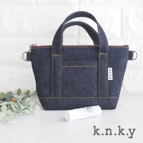 翌日発送】トートバッグみたいなポーチ デニム金茶 ポーチ knky