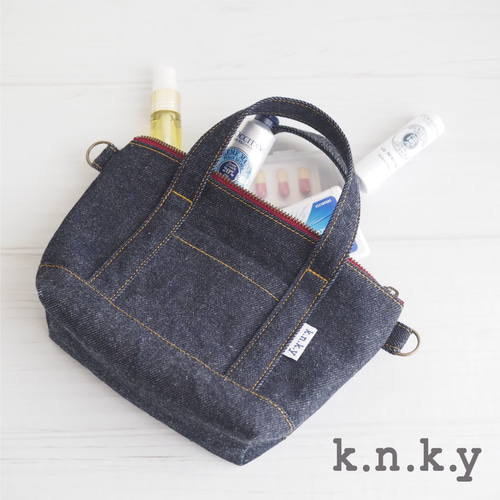 翌日発送】トートバッグみたいなポーチ デニム金茶 ポーチ knky