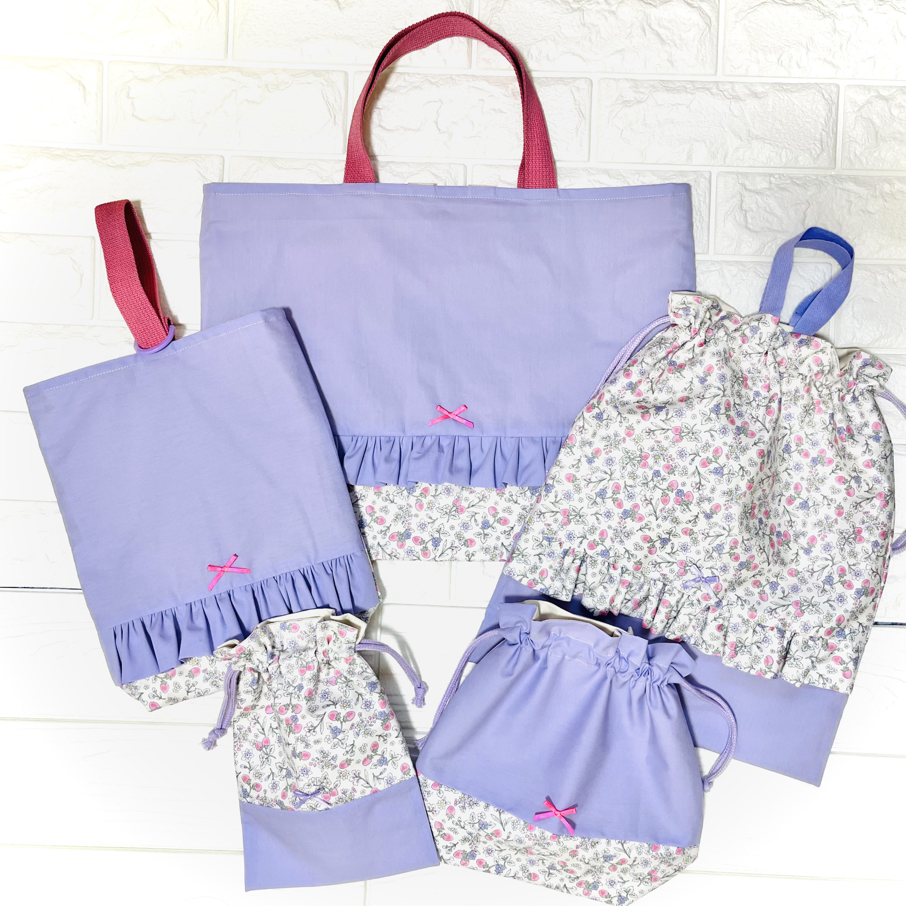 入園入学　5点セット パープル✖️苺ホワイト