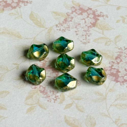 9x8㍉ 8個】クロス＊ターコイズグリーン＊チェコビーズ＊＊ピカソ