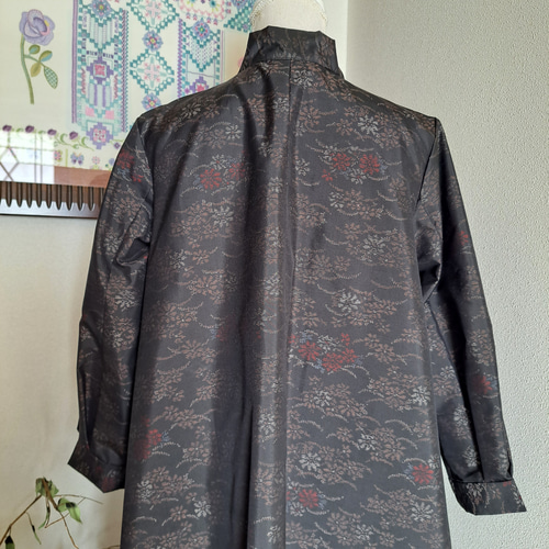 ☆ 着物リメイク/大島紬/正絹/ボウカラー/フレアワンピース/一点もの